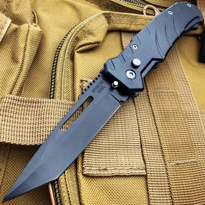 Black Ballistic Switch Blade Pocket Knife B - BLADE ADDICT