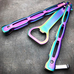 RAINBOW Bottle Opener Butterfly Balisong Trainer Knife Training Blade Practice B - BLADE ADDICT