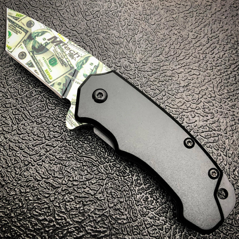 5" MTECH USA Snub MONEY Spring Open Assisted ONE HUNDRED Folding Pocket Knife Black - BLADE ADDICT