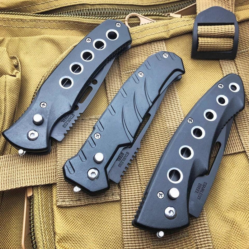 Black Ballistic Switch Blade Pocket Knife - BLADE ADDICT