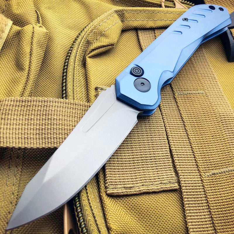 Survival Military Hunting Switch Blade Pocket Knife Blue - BLADE ADDICT
