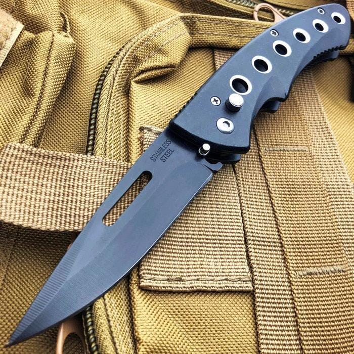 Black Ballistic Switch Blade Pocket Knife C - BLADE ADDICT