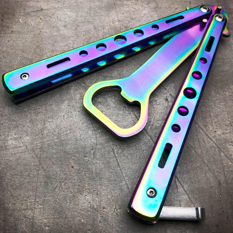RAINBOW Bottle Opener Butterfly Balisong Trainer Knife Training Blade Practice C - BLADE ADDICT
