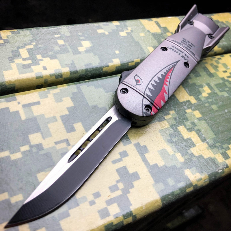 Shark Bomb FIGHTER OTF Grey Single Sided Blade - BLADE ADDICT