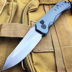 Survival Military Hunting Switch Blade Pocket Knife Grey - BLADE ADDICT