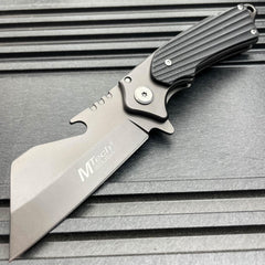 M-TECH TACTICAL Assisted Open Pocket CLEAVER RAZOR Folding Knife Bottle Opener Gun Metal - BLADE ADDICT
