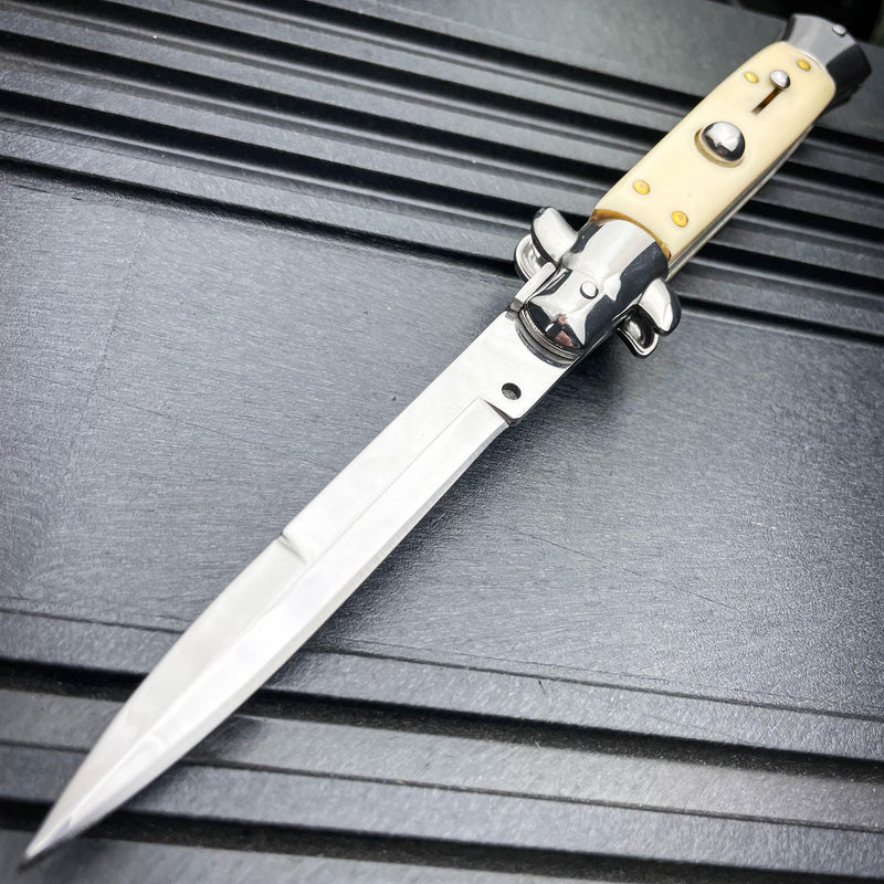 8.75" Italian Stiletto Switch Blade Pocket Knife Ivory - BLADE ADDICT