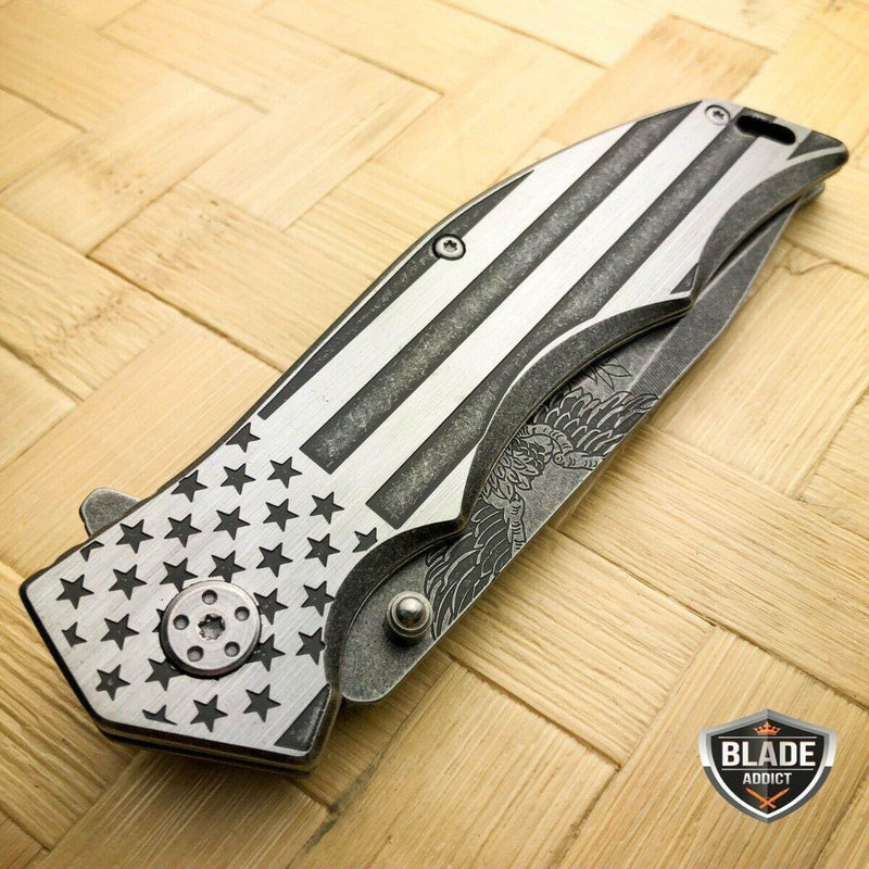 MTech USA American FLAG Spring Assisted Folding Open POCKET KNIFE ARMY PATRIOTIC Stonewash - BLADE ADDICT