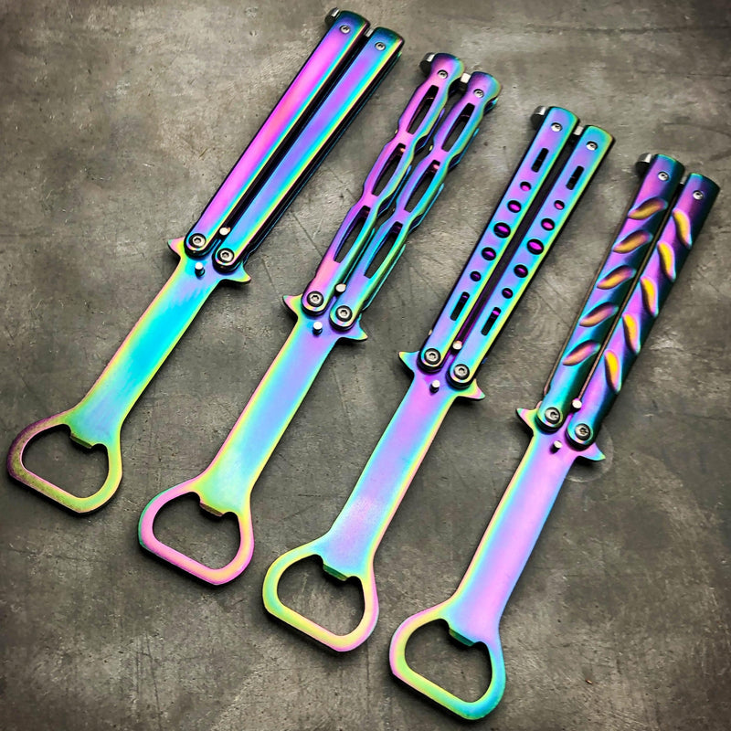 RAINBOW Bottle Opener Butterfly Balisong Trainer Knife Training Blade Practice - BLADE ADDICT