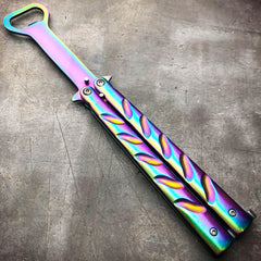RAINBOW Bottle Opener Butterfly Balisong Trainer Knife Training Blade Practice - BLADE ADDICT