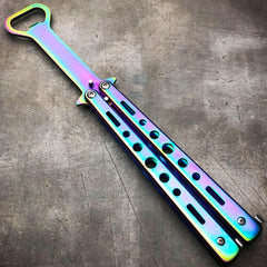 RAINBOW Bottle Opener Butterfly Balisong Trainer Knife Training Blade Practice - BLADE ADDICT