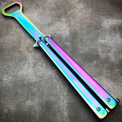 RAINBOW Bottle Opener Butterfly Balisong Trainer Knife Training Blade Practice - BLADE ADDICT