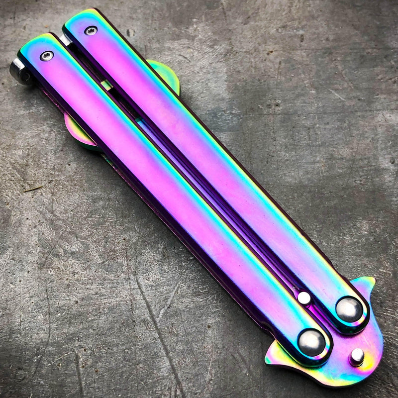 RAINBOW Bottle Opener Butterfly Balisong Trainer Knife Training Blade Practice - BLADE ADDICT