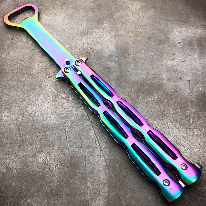 RAINBOW Bottle Opener Butterfly Balisong Trainer Knife Training Blade Practice - BLADE ADDICT