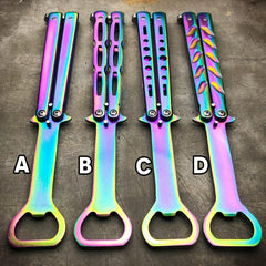 RAINBOW Bottle Opener Butterfly Balisong Trainer Knife Training Blade Practice - BLADE ADDICT