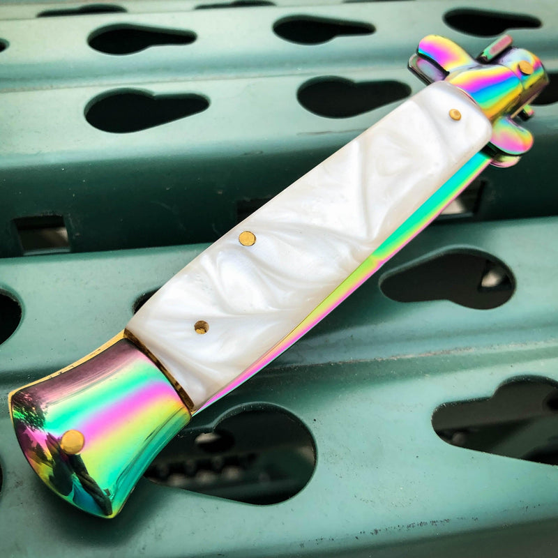 Rainbow Italian Stiletto Switch Blade Pocket Knife - BLADE ADDICT