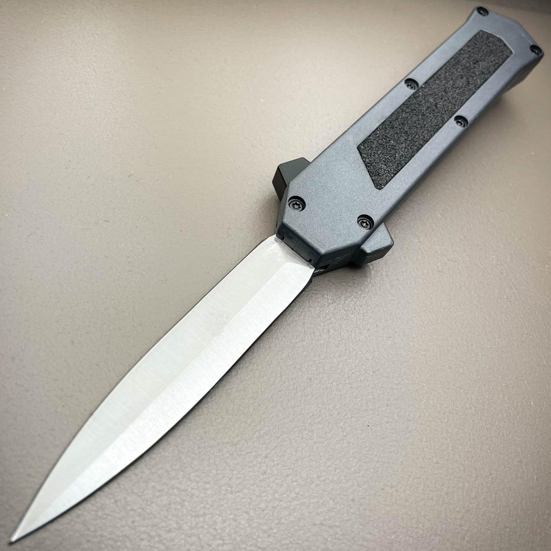 7.75" Intruder OTF Silver Blade w/ Grey Handle - BLADE ADDICT