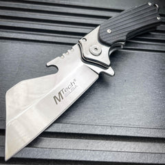 M-TECH TACTICAL Assisted Open Pocket CLEAVER RAZOR Folding Knife Bottle Opener Silver - BLADE ADDICT