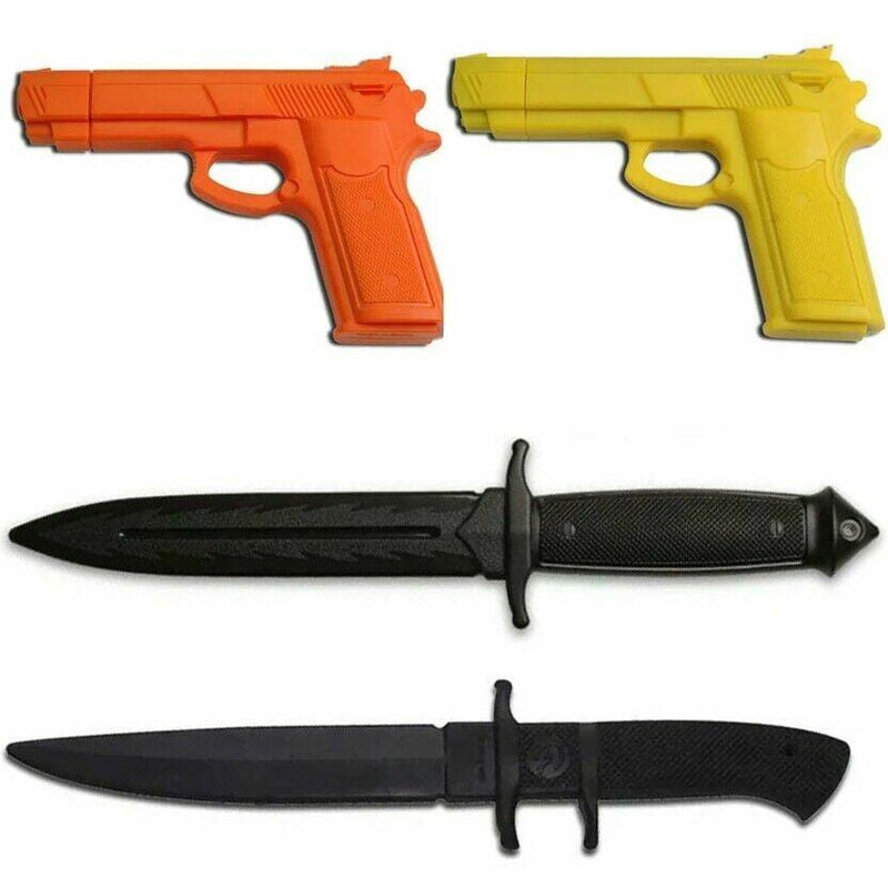 3PC Practice Training Pistol Gun Polypropylene Dummy Rubber Glock & Knife Combo - BLADE ADDICT