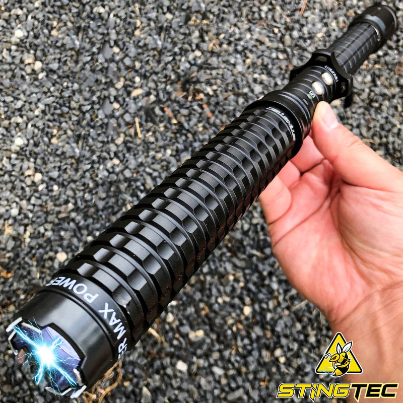 aluminum rechargeable stun gun led flashlight STINGTEC 17" LONG Metal POLICE Stun Gun 350 Million Volt Rechargeable