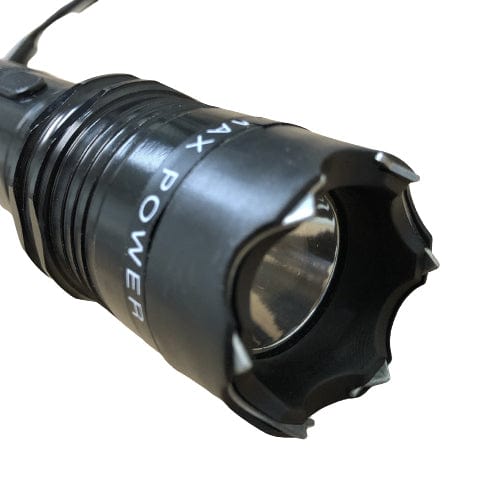 STINGTEC BLACK METAL Stun Gun MAX POWER Rechargeable LED Flashlight w/ Case - BLADE ADDICT
