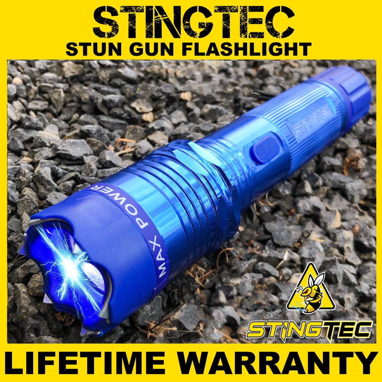buy taser flashlight rechargeable STINGTEC BLUE METAL Stun Gun MAX POWER Rechargeable LED Flashlight w/