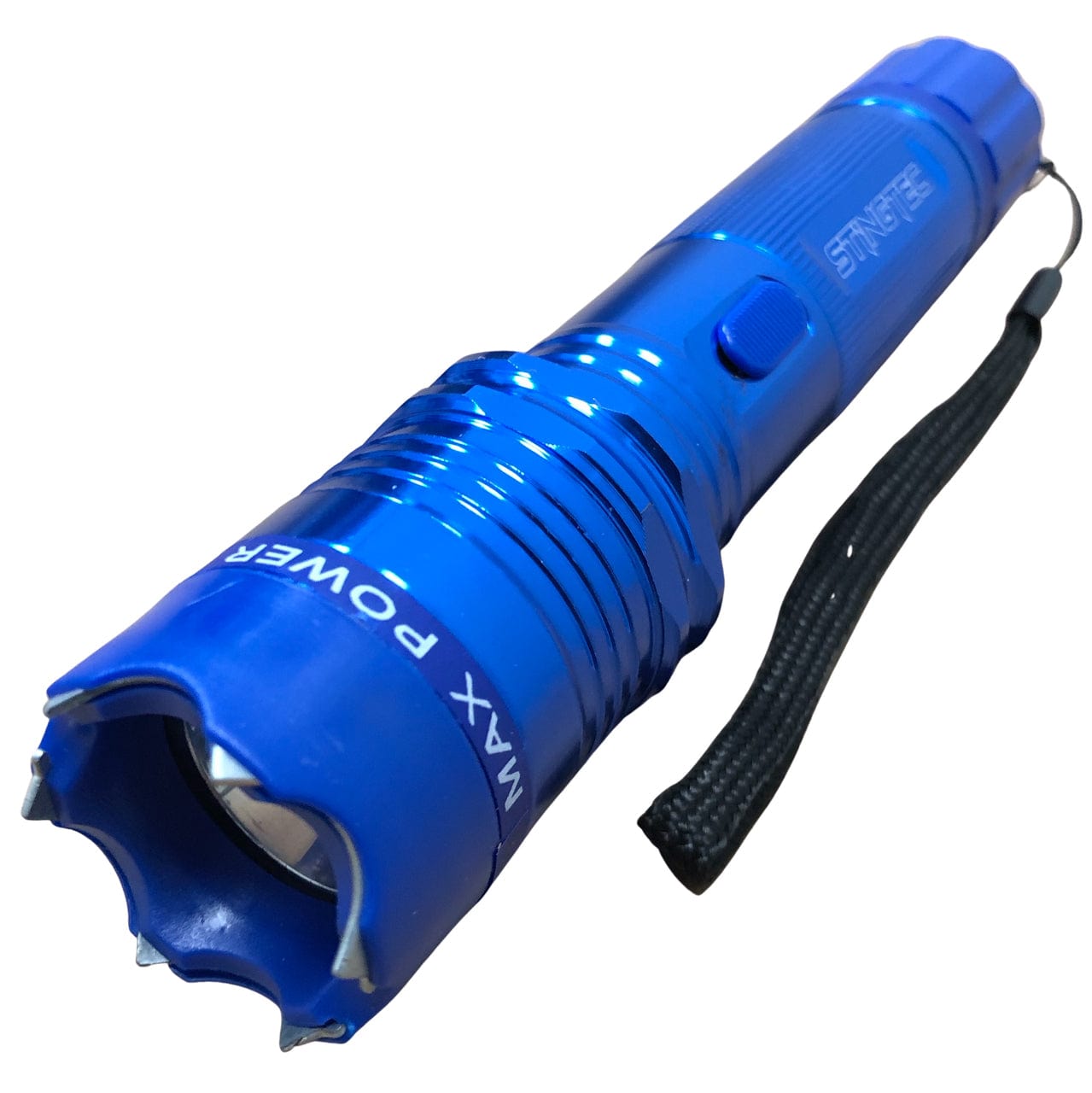 aluminum rechargeable stun gun led flashlight STINGTEC BLUE METAL Stun Gun MAX POWER Rechargeable LED Flashlight w/