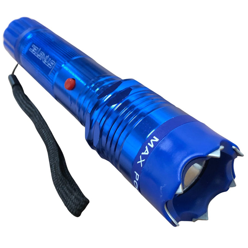 STINGTEC BLUE METAL Stun Gun MAX POWER Rechargeable LED Flashlight w/ Case NEW - BLADE ADDICT