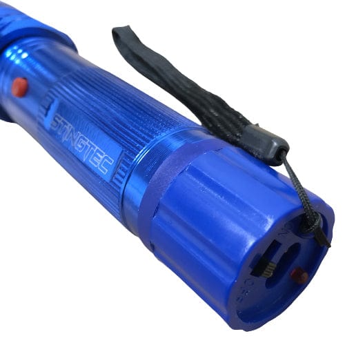 STINGTEC BLUE METAL Stun Gun MAX POWER Rechargeable LED Flashlight w/ Case NEW - BLADE ADDICT