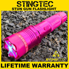STINGTEC PINK METAL Stun Gun MAX POWER Rechargeable LED Flashlight w/ Case NEW - BLADE ADDICT