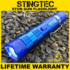 STINGTEC Tactical Stun Gun HIGH POWER Metal Rechargeable LED Flashlight - Blue - BLADE ADDICT