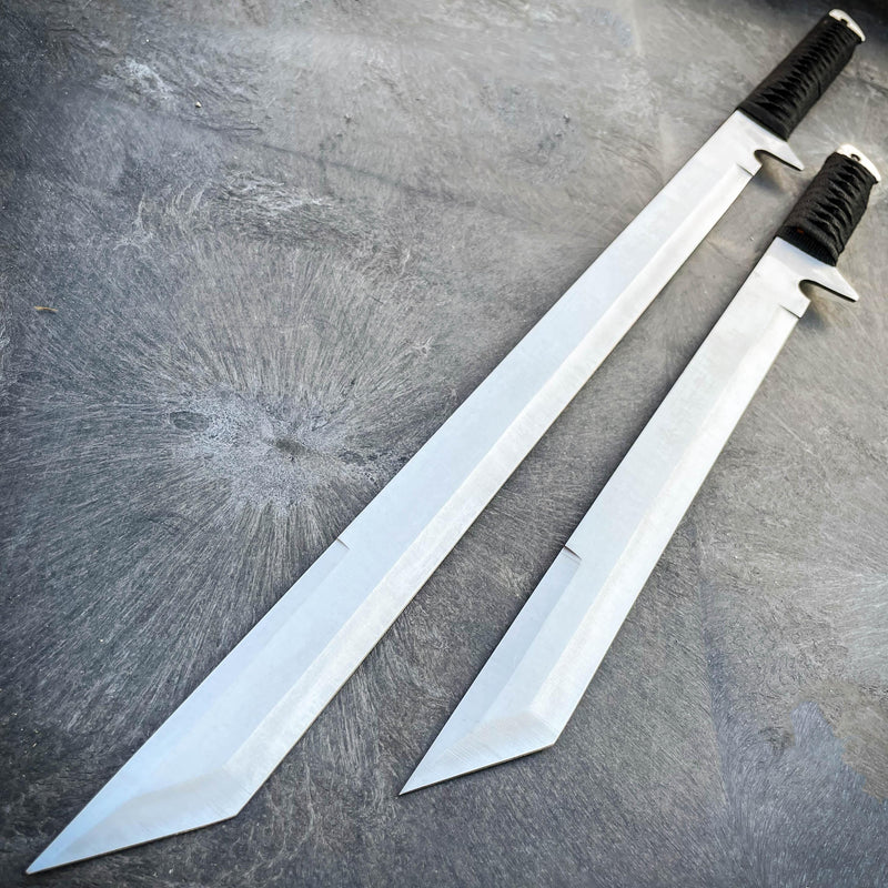 27" & 18" NINJA SILVER SWORD SET Samurai Machete COMBAT FANTASY KNIFE Sheath NEW - BLADE ADDICT