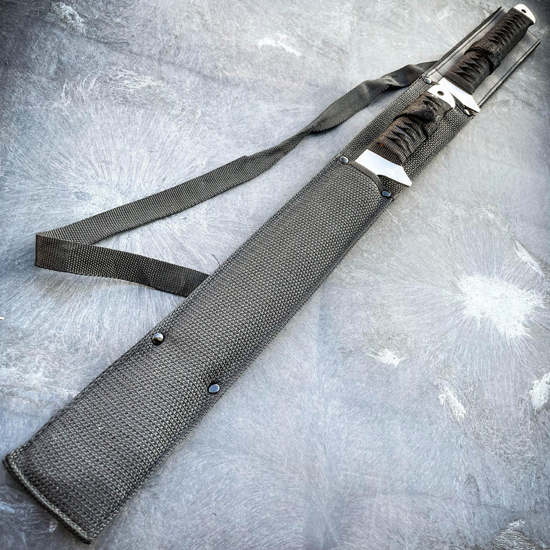 27" & 18" NINJA SILVER SWORD SET Samurai Machete COMBAT FANTASY KNIFE Sheath NEW - BLADE ADDICT