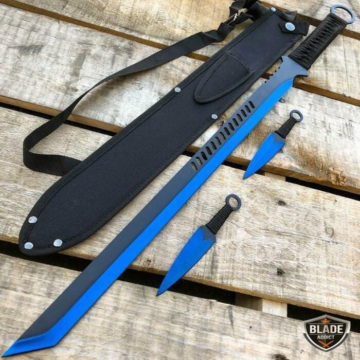 27" Ninja Sword TANTO BLADE Machete w/ 2 Throwing Knife Full Tang - BLADE ADDICT