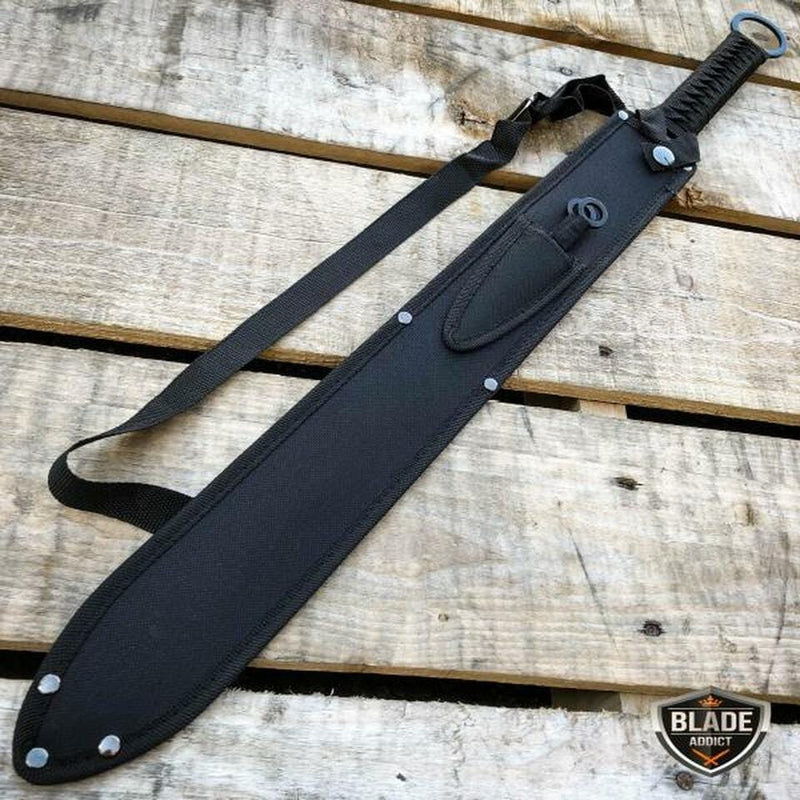 27" Ninja Sword TANTO BLADE Machete w/ 2 Throwing Knife Full Tang - BLADE ADDICT