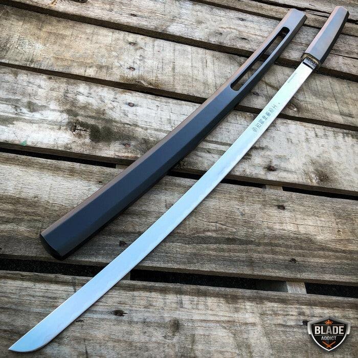 37" Japanese Samurai Sword Katana Fixed Blade Shirasaya Ninja Bushido Knife WOOD - BLADE ADDICT