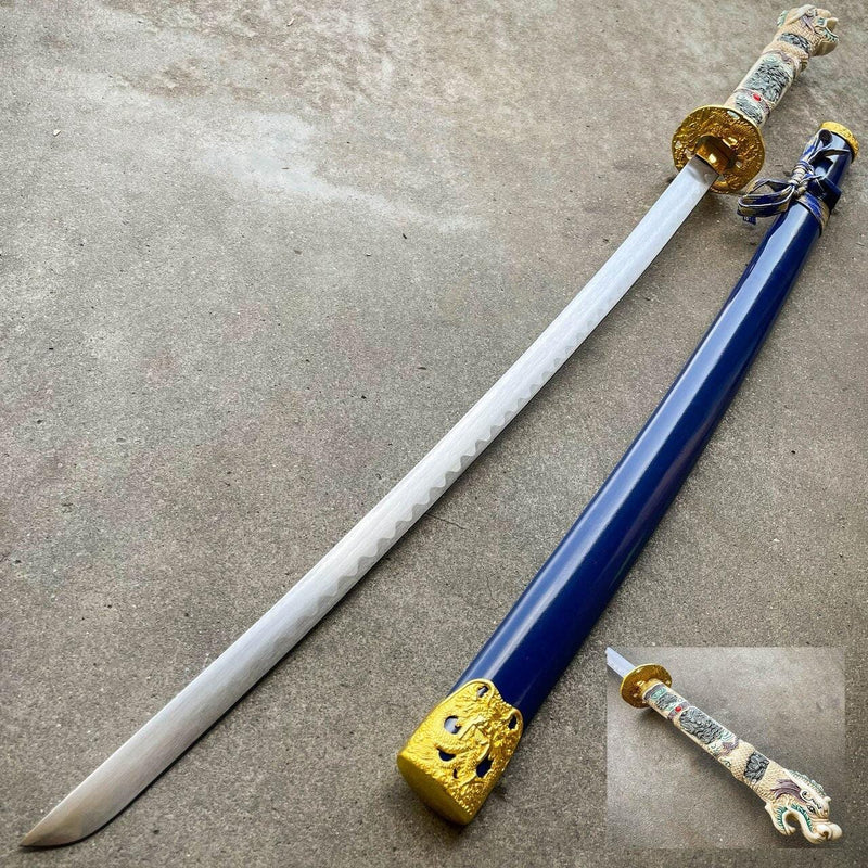 40" Blue Dragon NINJA Bushido SAMURAI KATANA Japanese Sword Carbon Steel Blade - BLADE ADDICT