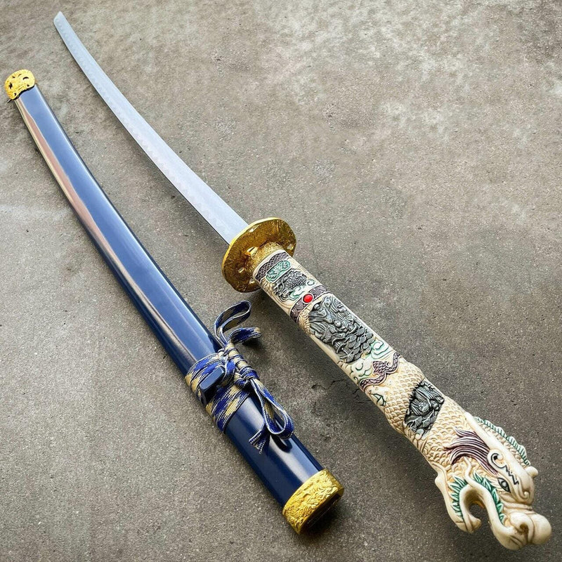 40" Blue Dragon NINJA Bushido SAMURAI KATANA Japanese Sword Carbon Steel Blade - BLADE ADDICT