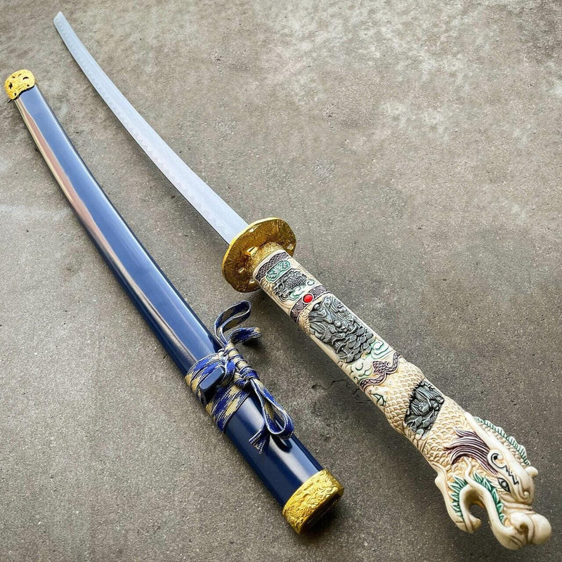 40" Blue Dragon NINJA Bushido SAMURAI KATANA Japanese Sword Carbon Steel Blade - BLADE ADDICT