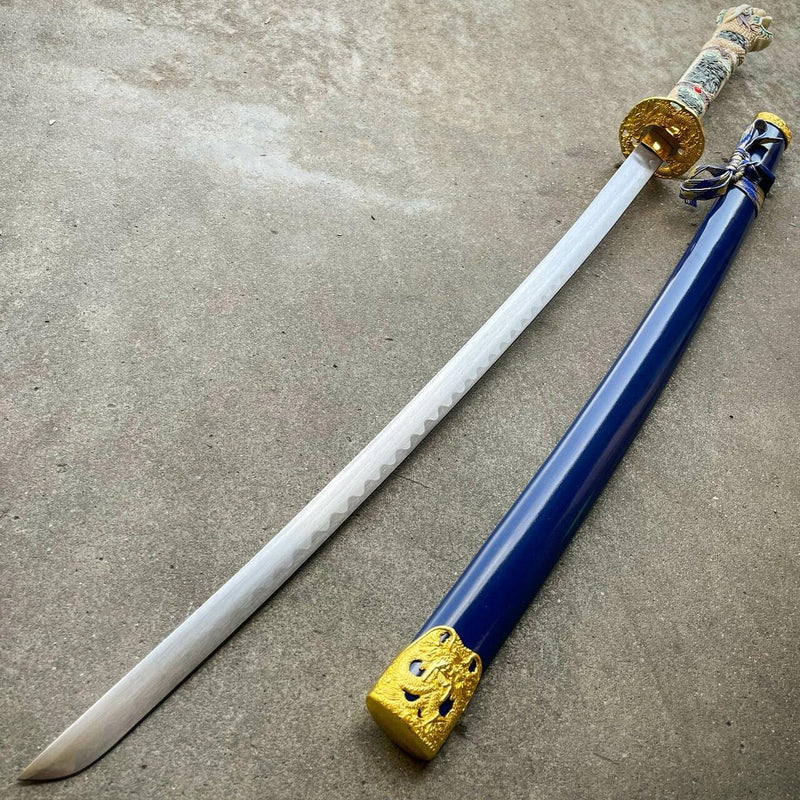 40" Blue Dragon NINJA Bushido SAMURAI KATANA Japanese Sword Carbon Steel Blade - BLADE ADDICT