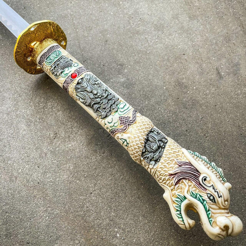 40" Blue Dragon NINJA Bushido SAMURAI KATANA Japanese Sword Carbon Steel Blade - BLADE ADDICT