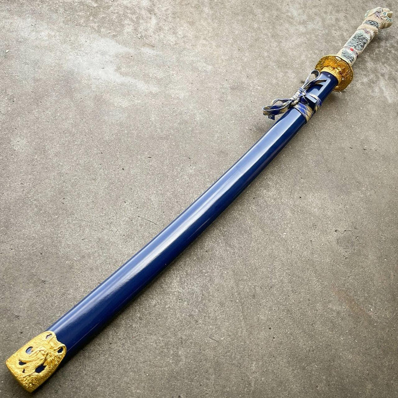 40" Blue Dragon NINJA Bushido SAMURAI KATANA Japanese Sword Carbon Steel Blade - BLADE ADDICT