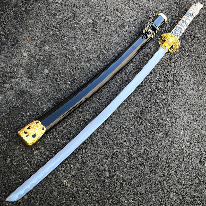 40" Gold Dragon SAMURAI NINJA Bushido KATANA Japanese Sword Tsuba Steel Blade - BLADE ADDICT