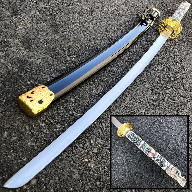 40" Gold Dragon SAMURAI NINJA Bushido KATANA Japanese Sword Tsuba Steel Blade - BLADE ADDICT