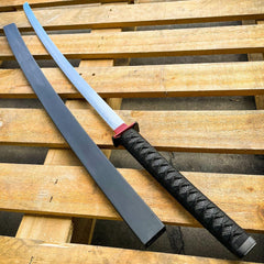 Deadpool Samurai Twin Katana Set Carbon Steel Swords Red TSuba Dual w/ Backstrap - BLADE ADDICT