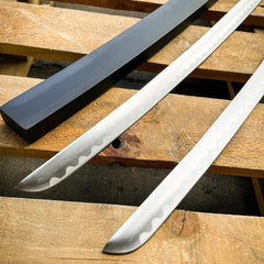 Deadpool Samurai Twin Katana Set Carbon Steel Swords Red TSuba Dual w/ Backstrap - BLADE ADDICT