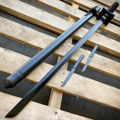 Japanese Samurai Sword KATANA Carbon Steel Blade BLACK Dragon w Throwing Knives - BLADE ADDICT