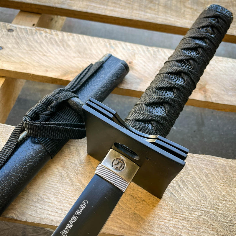 Japanese Samurai Sword KATANA Carbon Steel Blade BLACK Dragon w Throwing Knives - BLADE ADDICT
