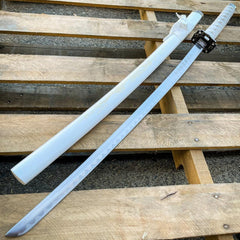 Japanese Samurai Sword KATANA High Carbon Steel Ninja WHITE Dragon Blade w Stand - BLADE ADDICT