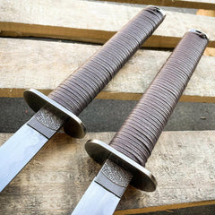 Japanese Samurai Twin Katana Blades Set Steel Swords TSuba Dual w/ Backstrap NEW - BLADE ADDICT